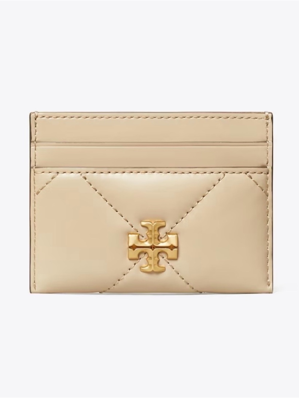 Tory Burch Cream Quilted Leather Card Holder with Gold Logo
